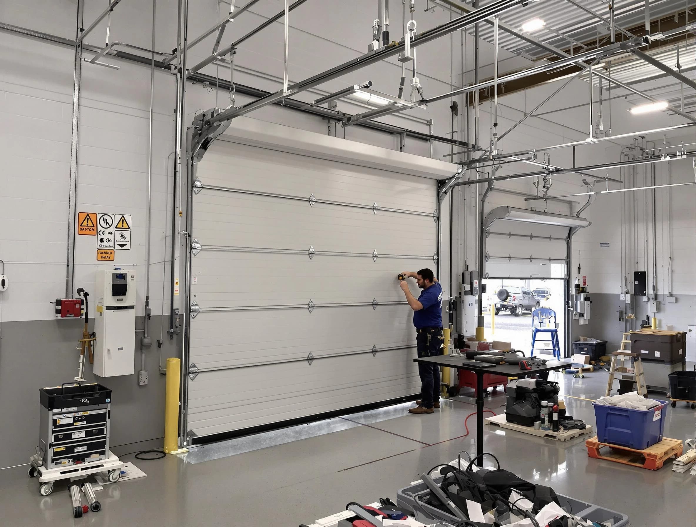 Commercial garage door repair being performed by Edmond Garage Door Repair expert in Edmond