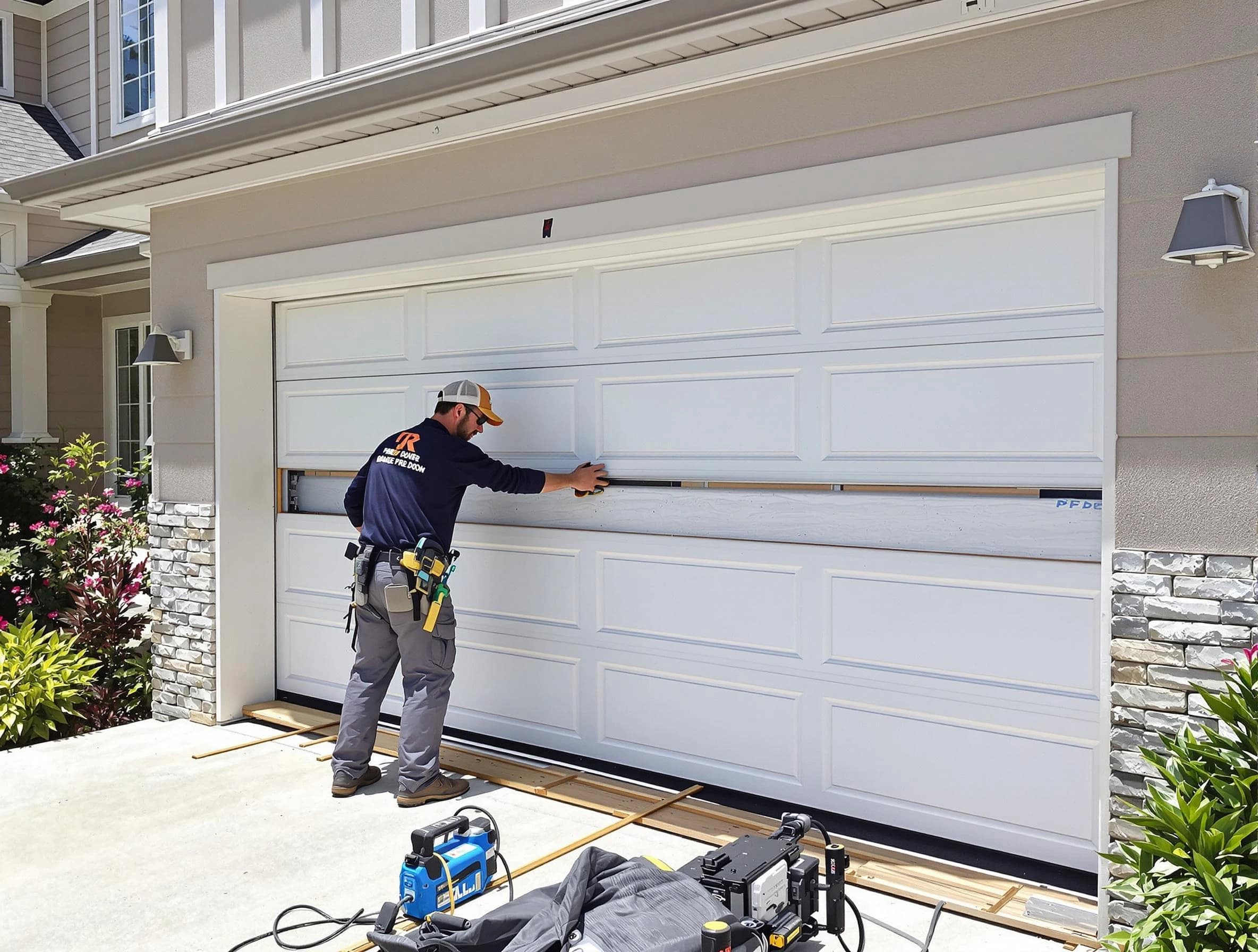 Edmond Garage Door Repair team performing complete garage door replacement at Edmond residence