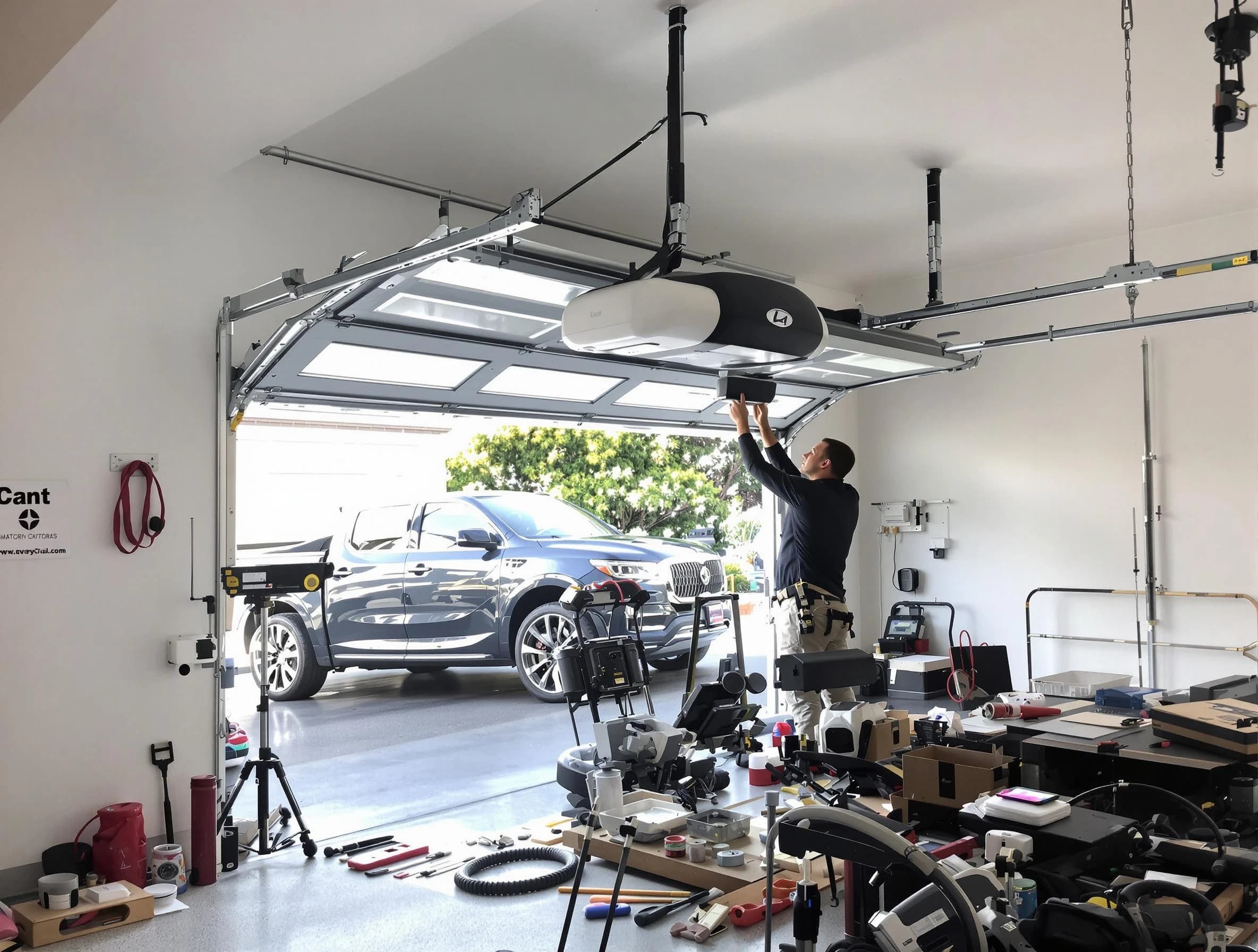 Edmond Garage Door Repair specialist installing smart garage door opener system in Edmond home