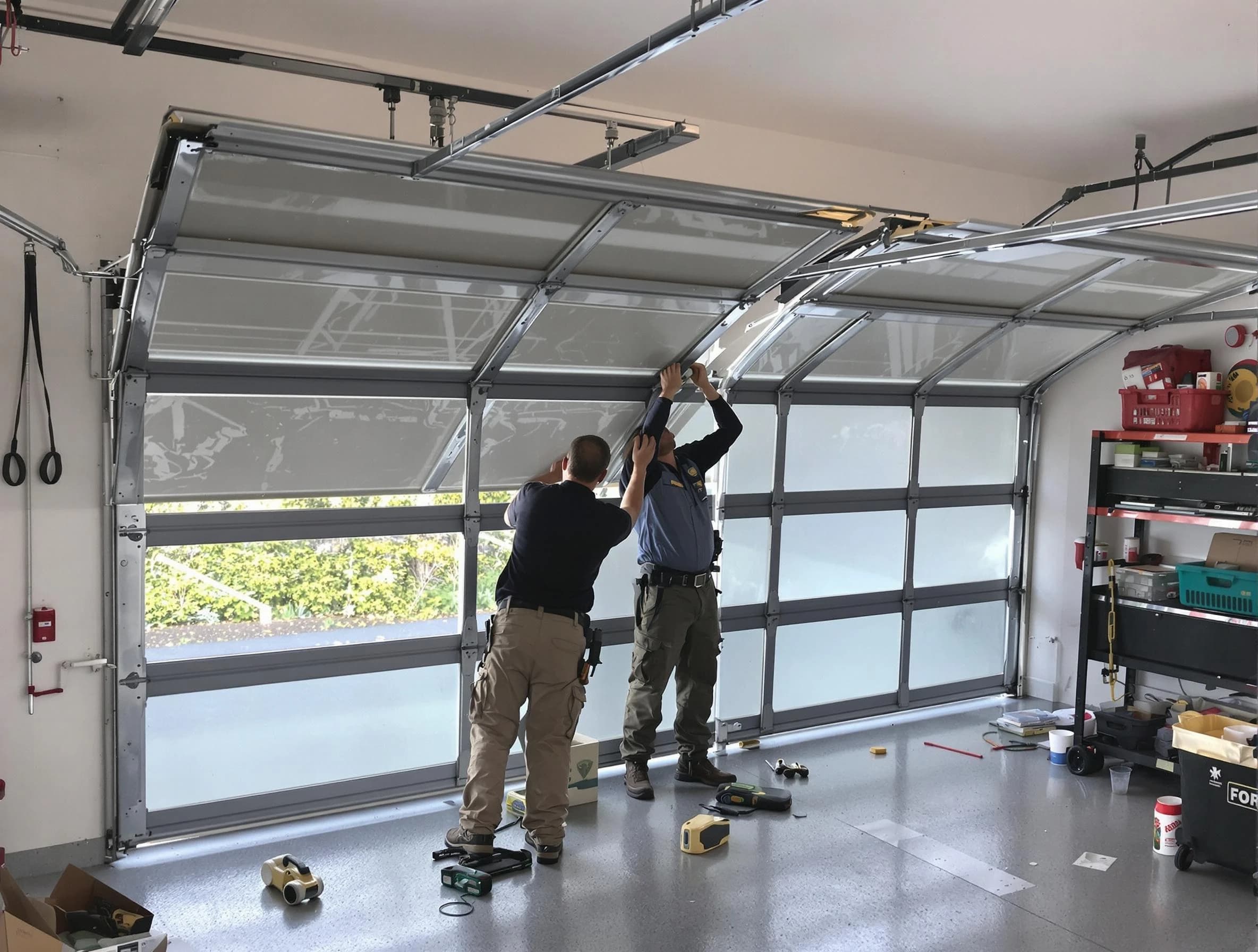 Edmond Garage Door Repair expert performing precise panel replacement on Edmond garage door