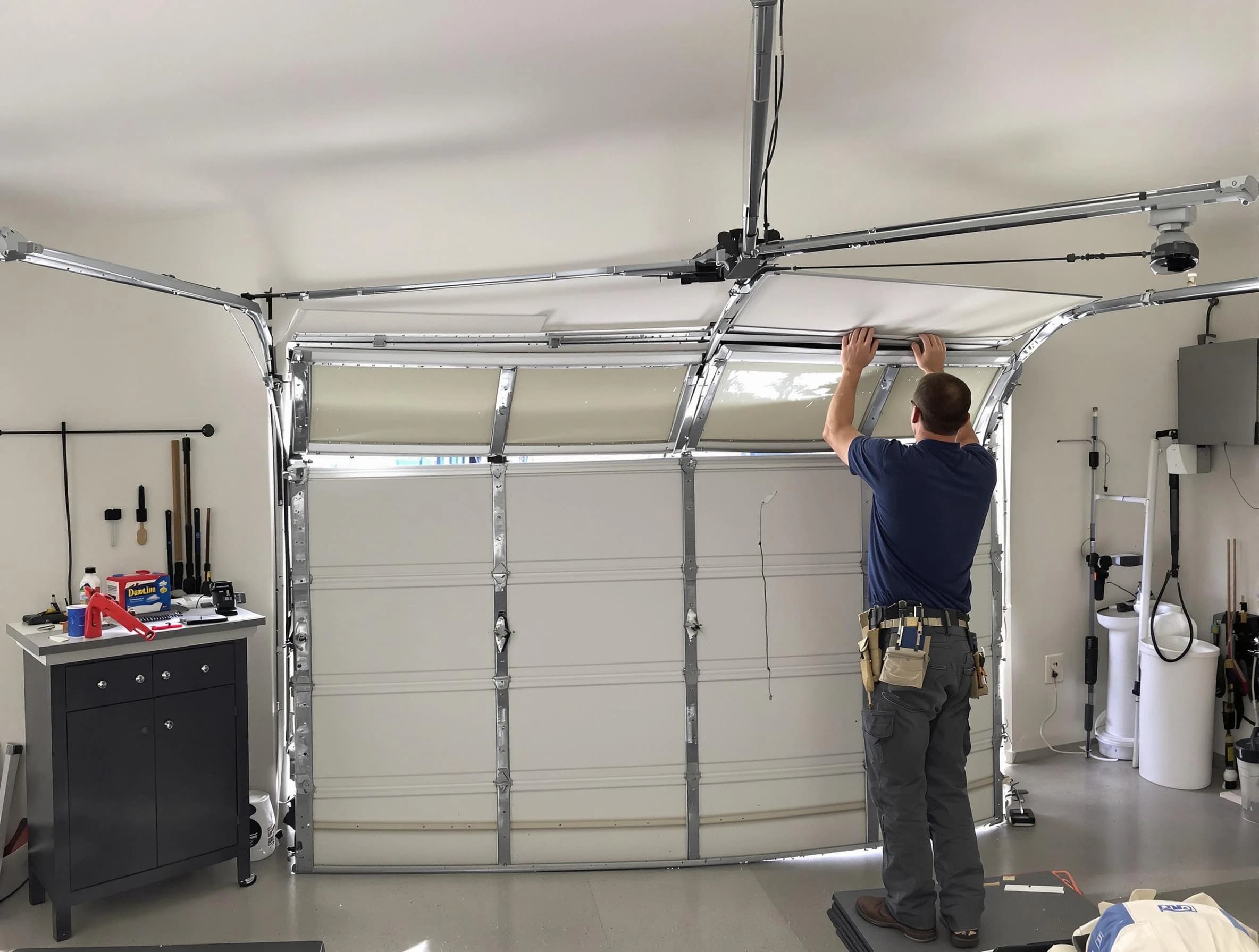 Edmond Garage Door Repair specialist performing precise section replacement on Edmond garage door