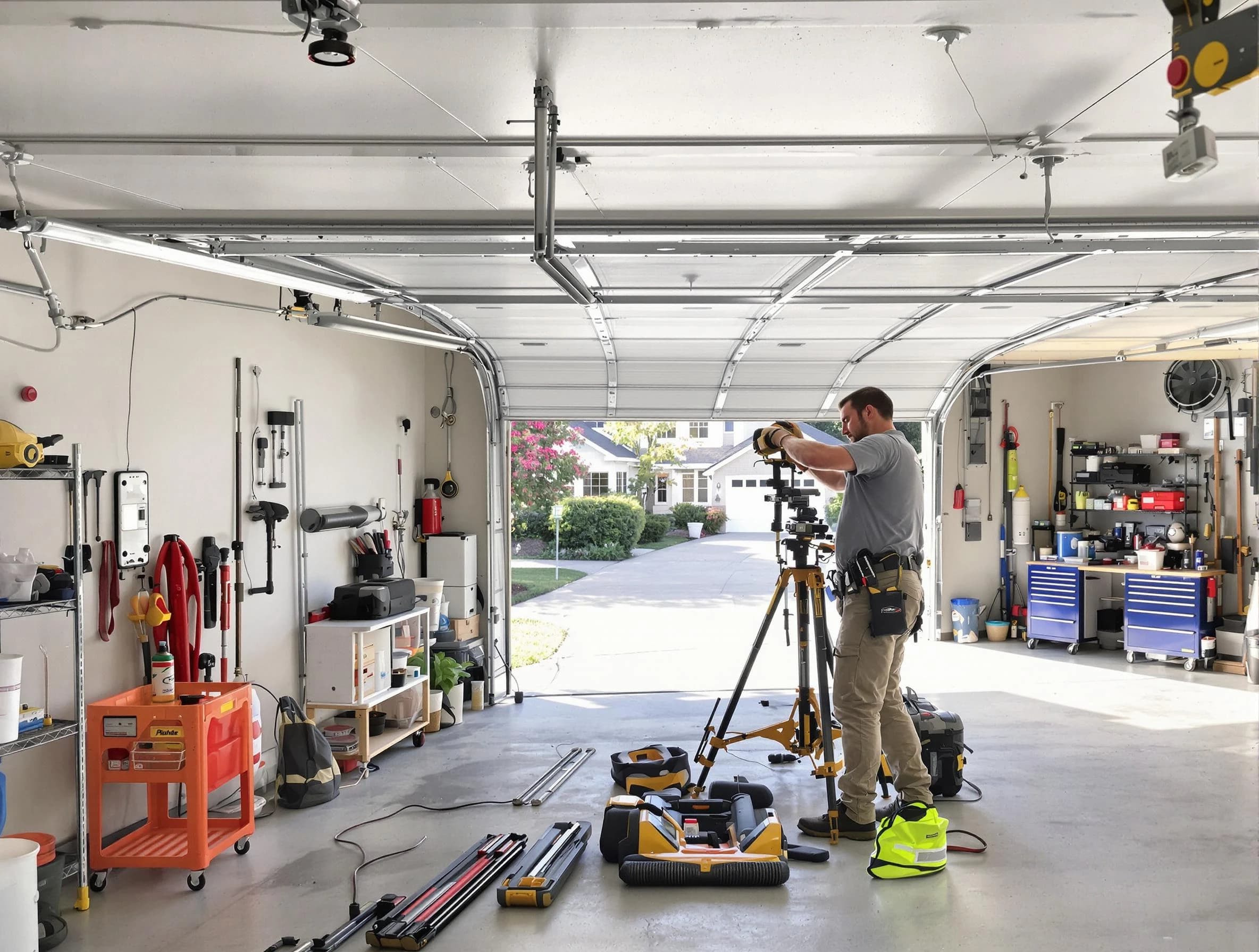 Edmond Garage Door Repair specialist performing laser-guided track alignment in Edmond