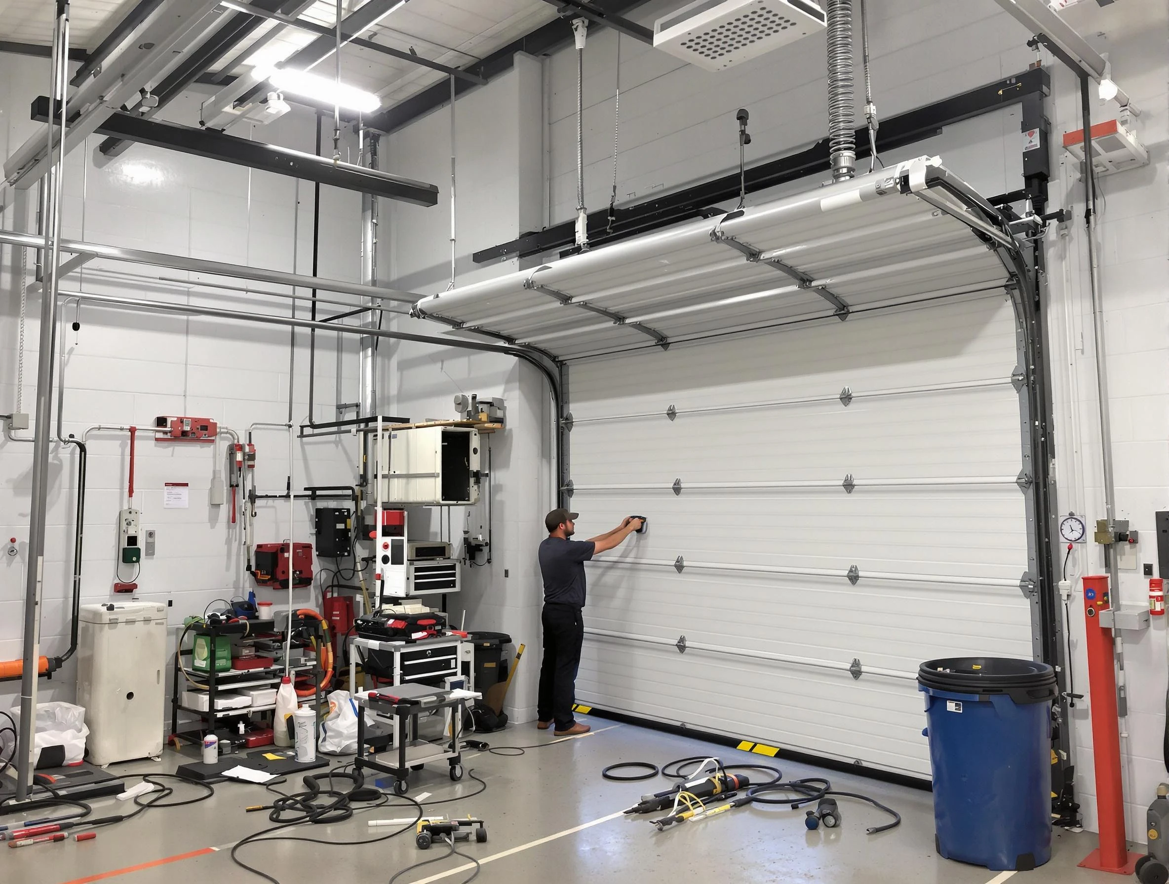 Edmond Garage Door Repair certified technician performing commercial door repair at a Edmond business facility