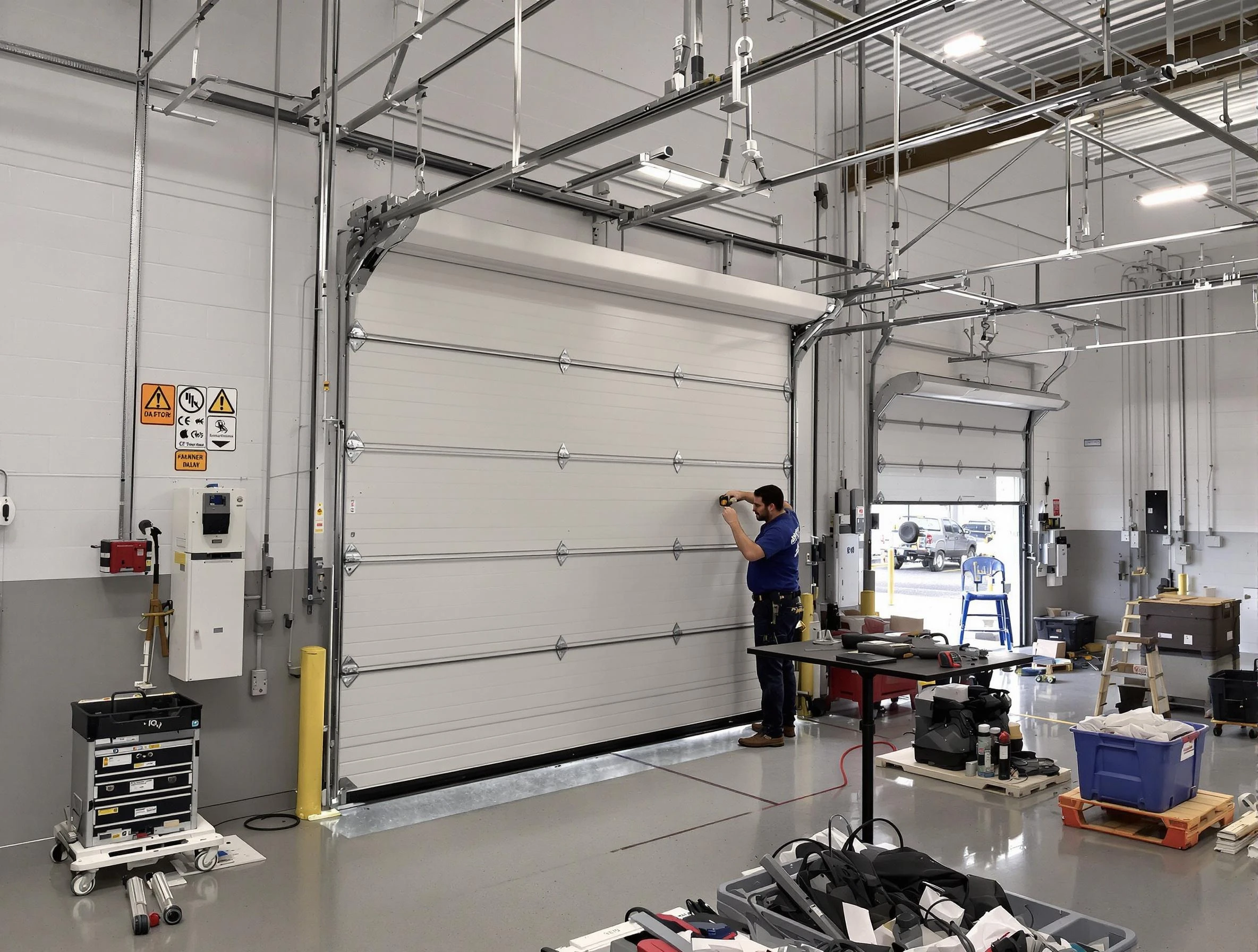 Commercial garage door repair being performed by Edmond Garage Door Repair expert in Edmond