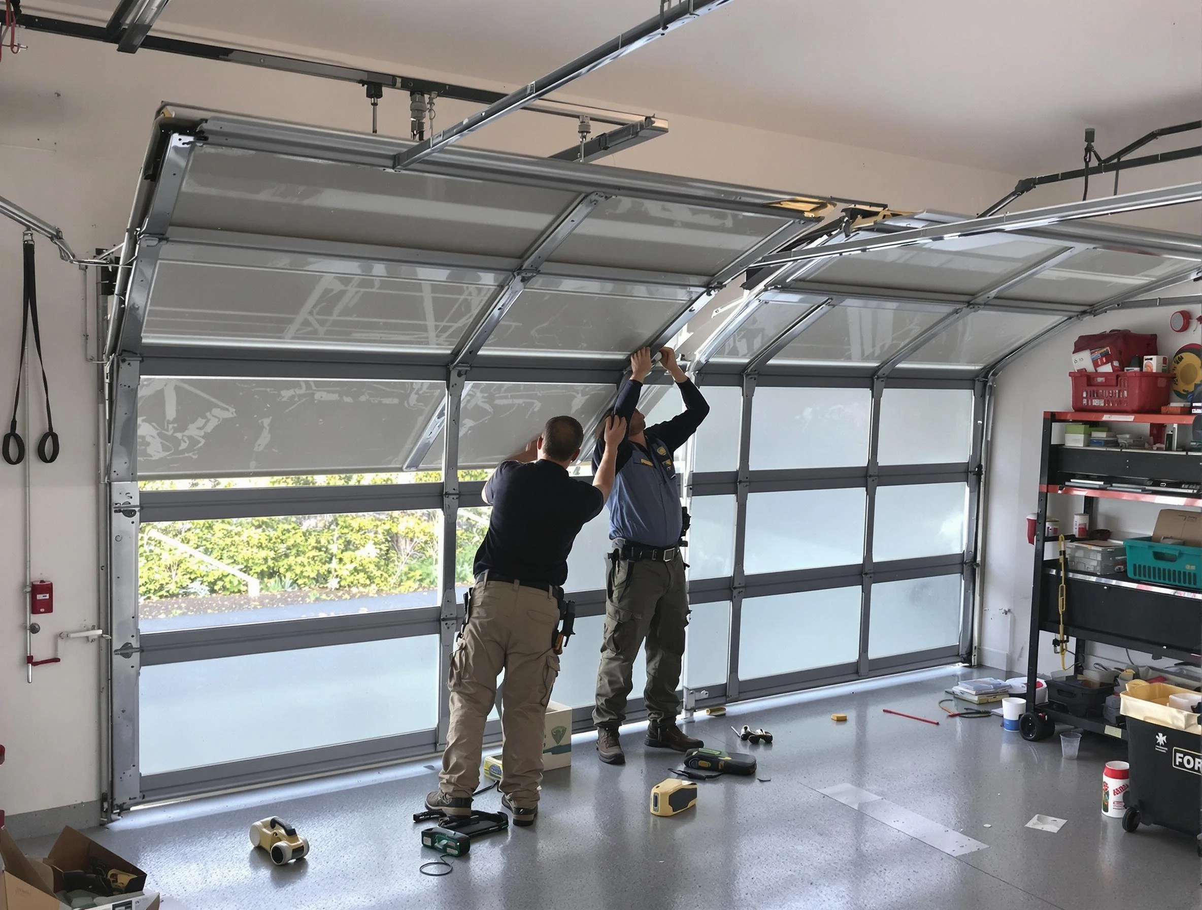 Edmond Garage Door Repair expert performing precise panel replacement on Edmond garage door