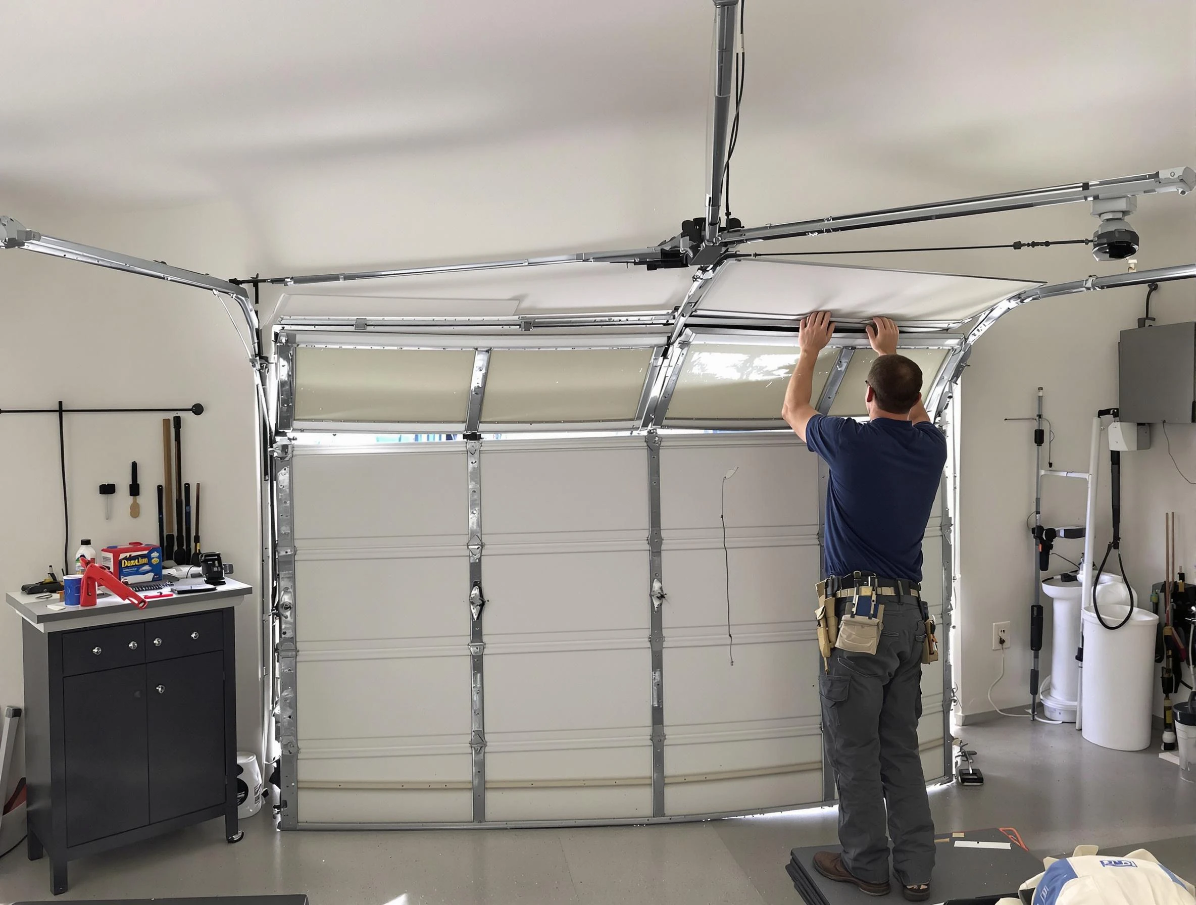Edmond Garage Door Repair specialist performing precise section replacement on Edmond garage door